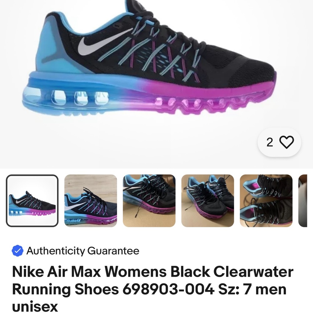Nike Air Max Womens Black Clearwater Running Shoes 698903-004 Sz: 7 men unisex